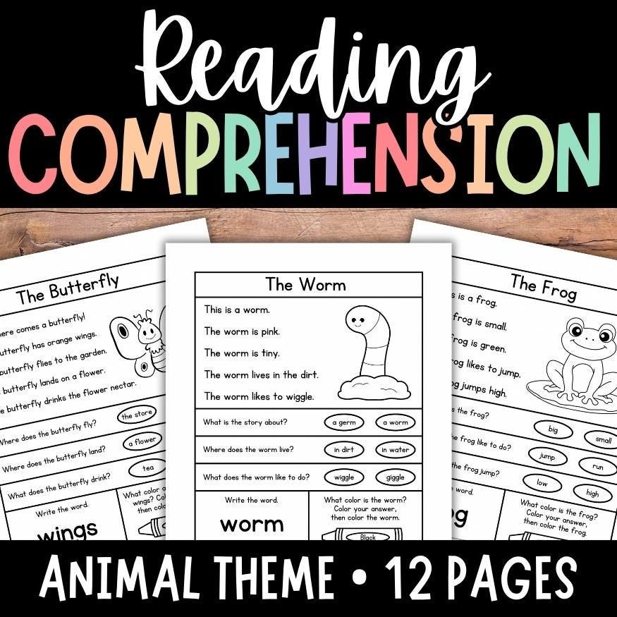 ANIMAL Reading Comprehension Worksheets Kindergarten Reading 