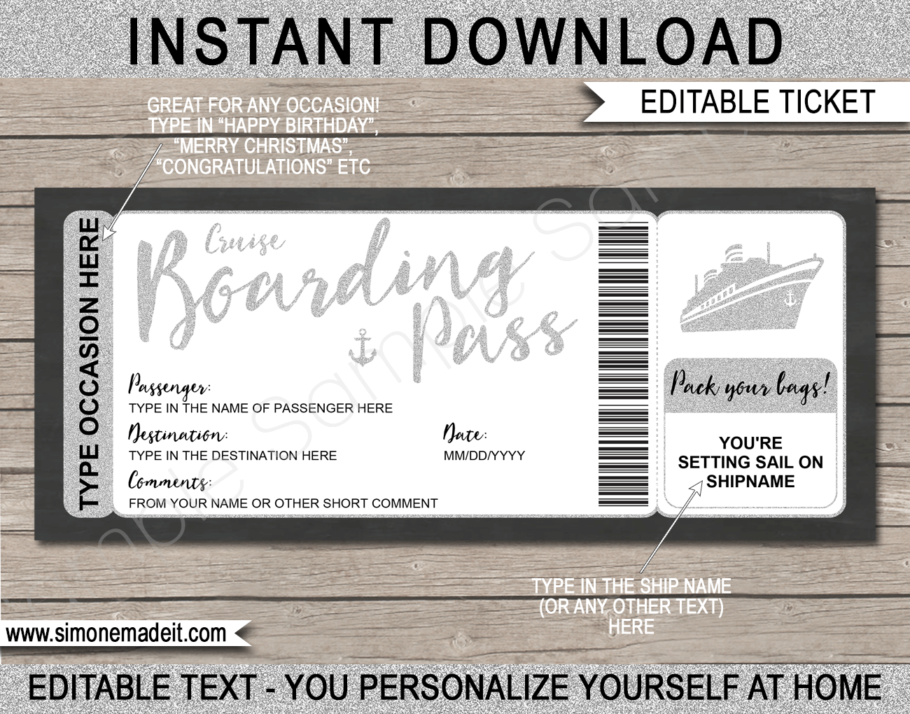 Blank Free Printable Cruise Ticket Template