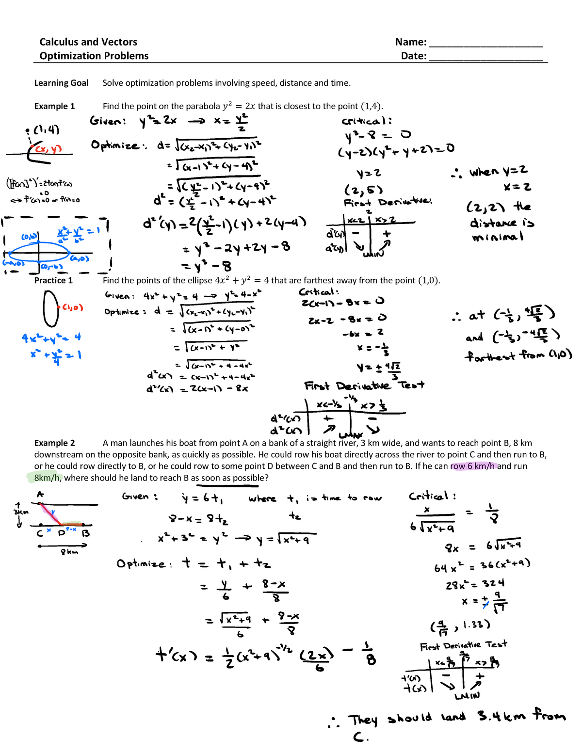 Applications 4 Optimization Problems Speed Distance Time 