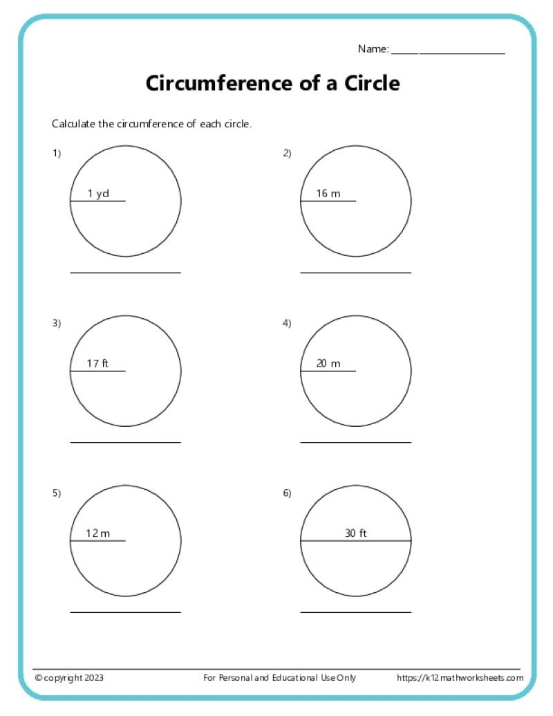 Area And Circumference Of Circles K12 Math Worksheets