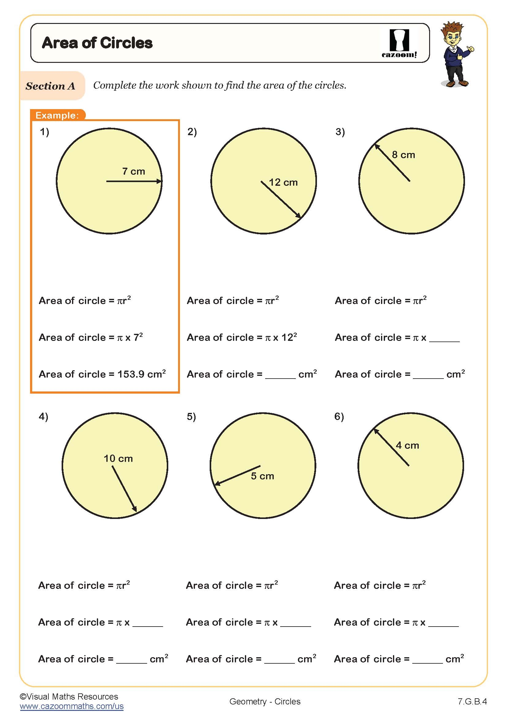 Area Of Circles Worksheet PDF Printable Geometry Worksheet