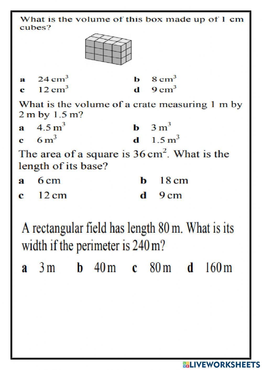Area Perimeter And Volume Grade 6 Worksheet Live Worksheets Worksheets Library Area Perimeter And Volume Grade 6 Worksheet Live Worksheets Worksheets Library