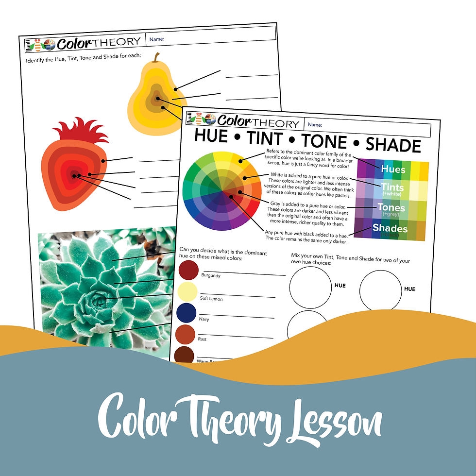 Art Color Theory U0026 Graphic Design Hue Tint Shade U0026 Tone Worksheet Lesson HopeCreek