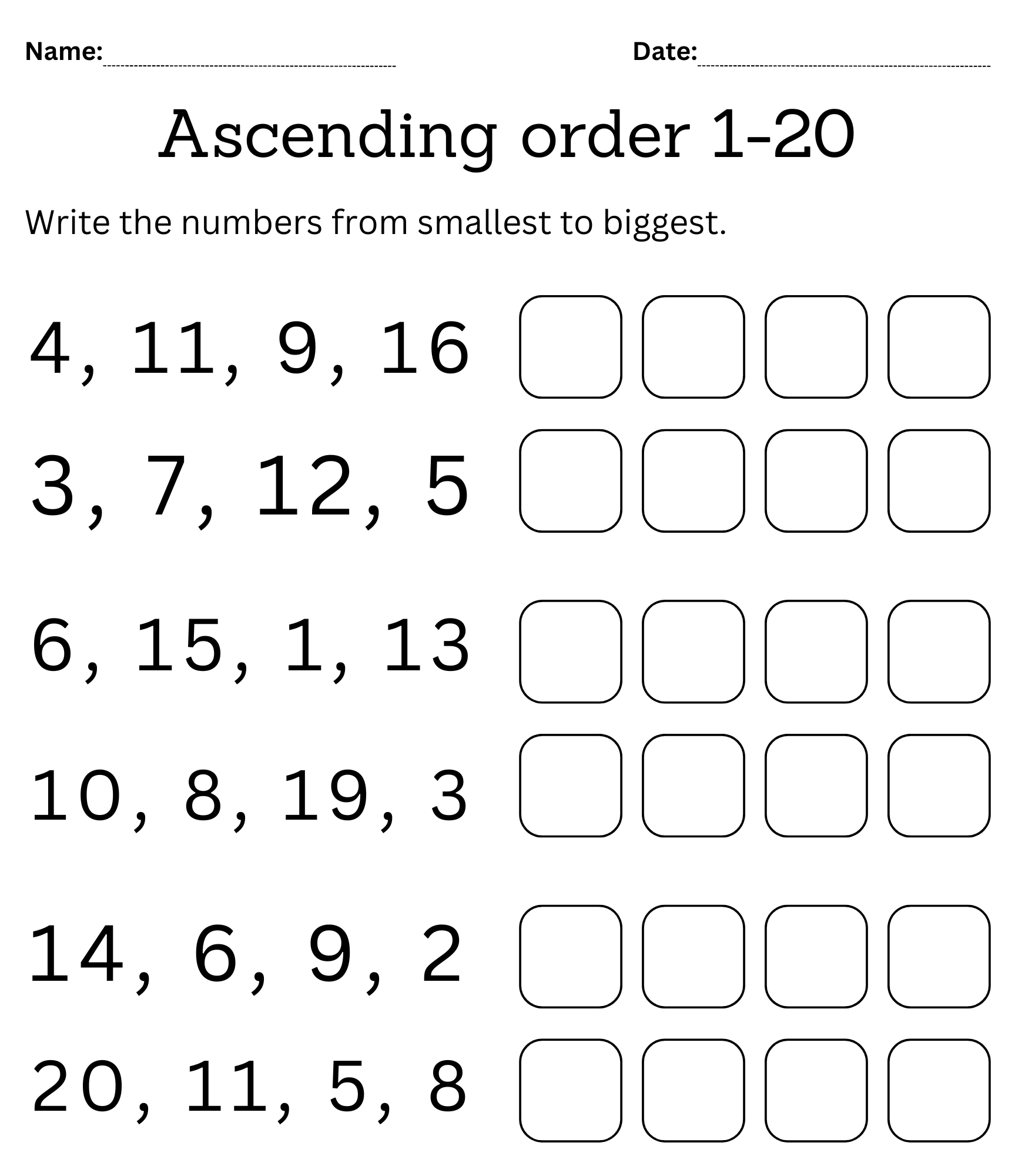 Ascending And Descending Order Worksheets 1 To 20 For Kindergarten With Answers Teaching Resources