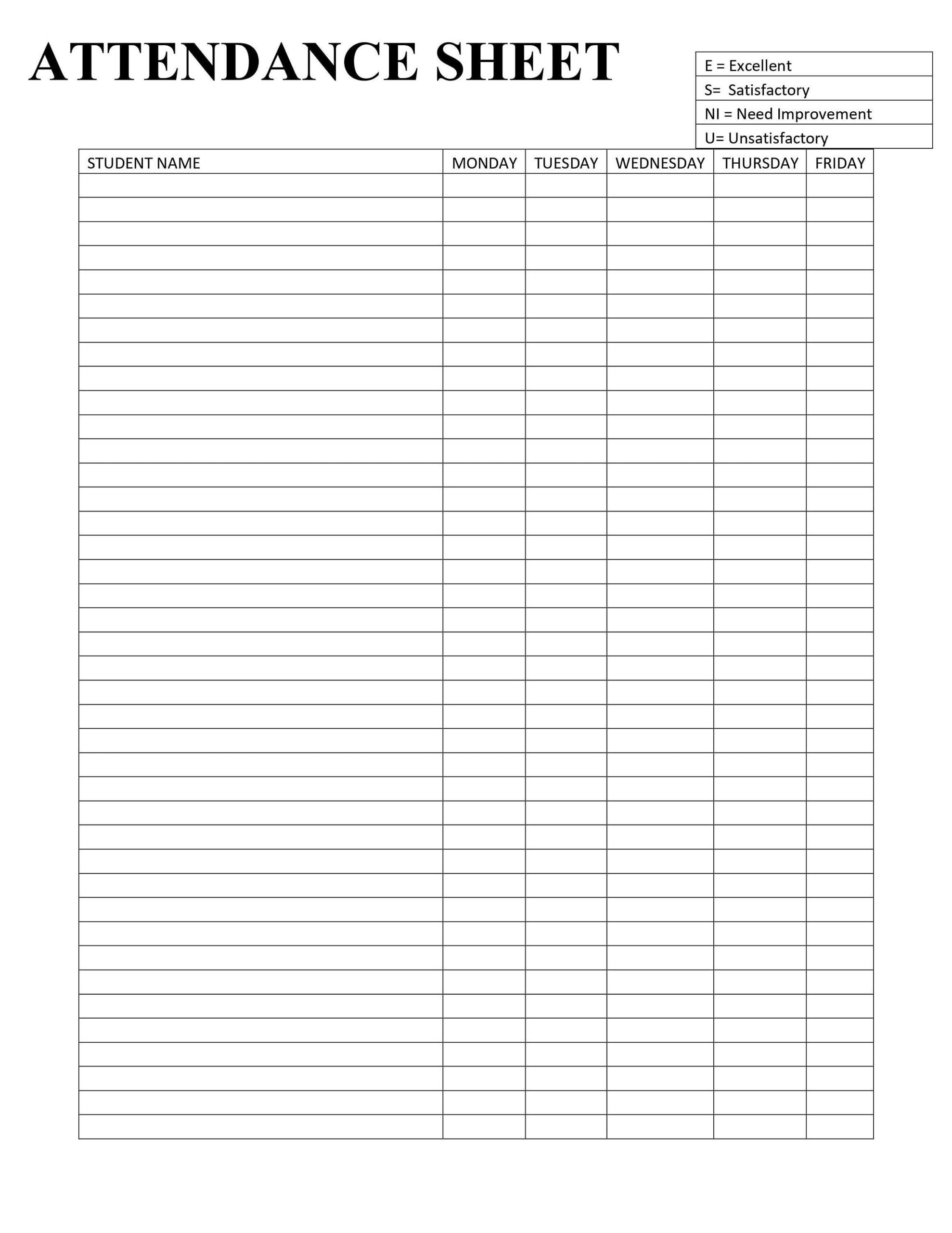 Free Printable Blank Attendance Sheet Free Printable Blank Attendance Sheet