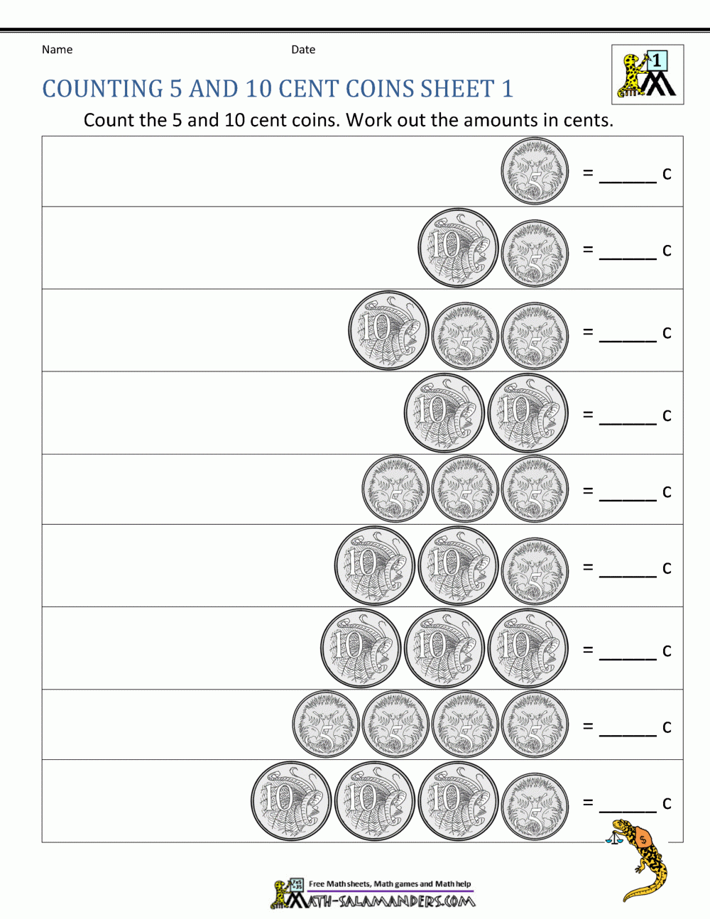 Australian Money Worksheets