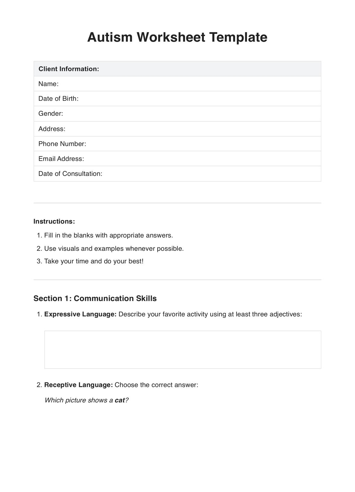 Autism Worksheet U0026 Example Free PDF Download Autism Worksheet U0026 Example Free PDF Download