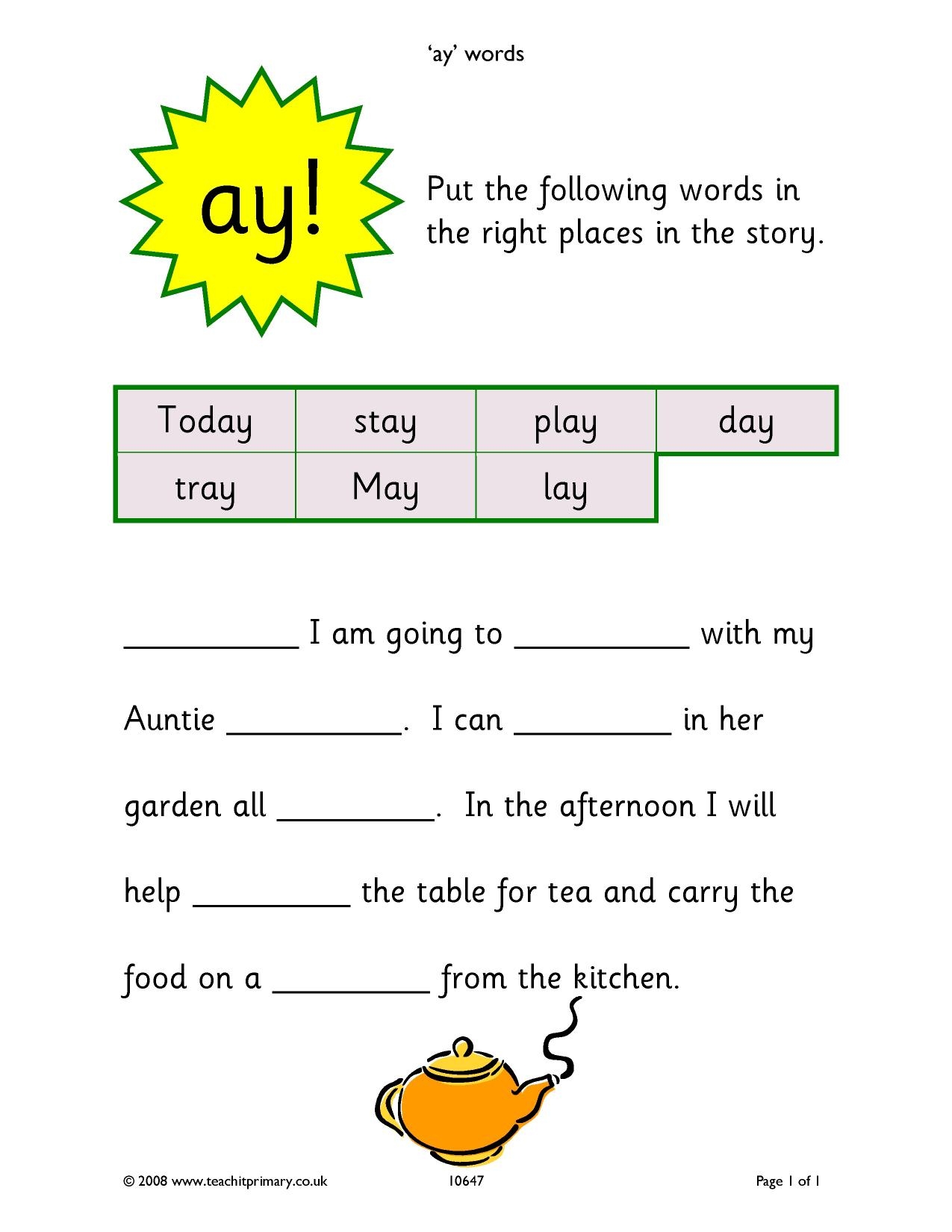 Ay Word Family Printables Worksheets Worksheets Library