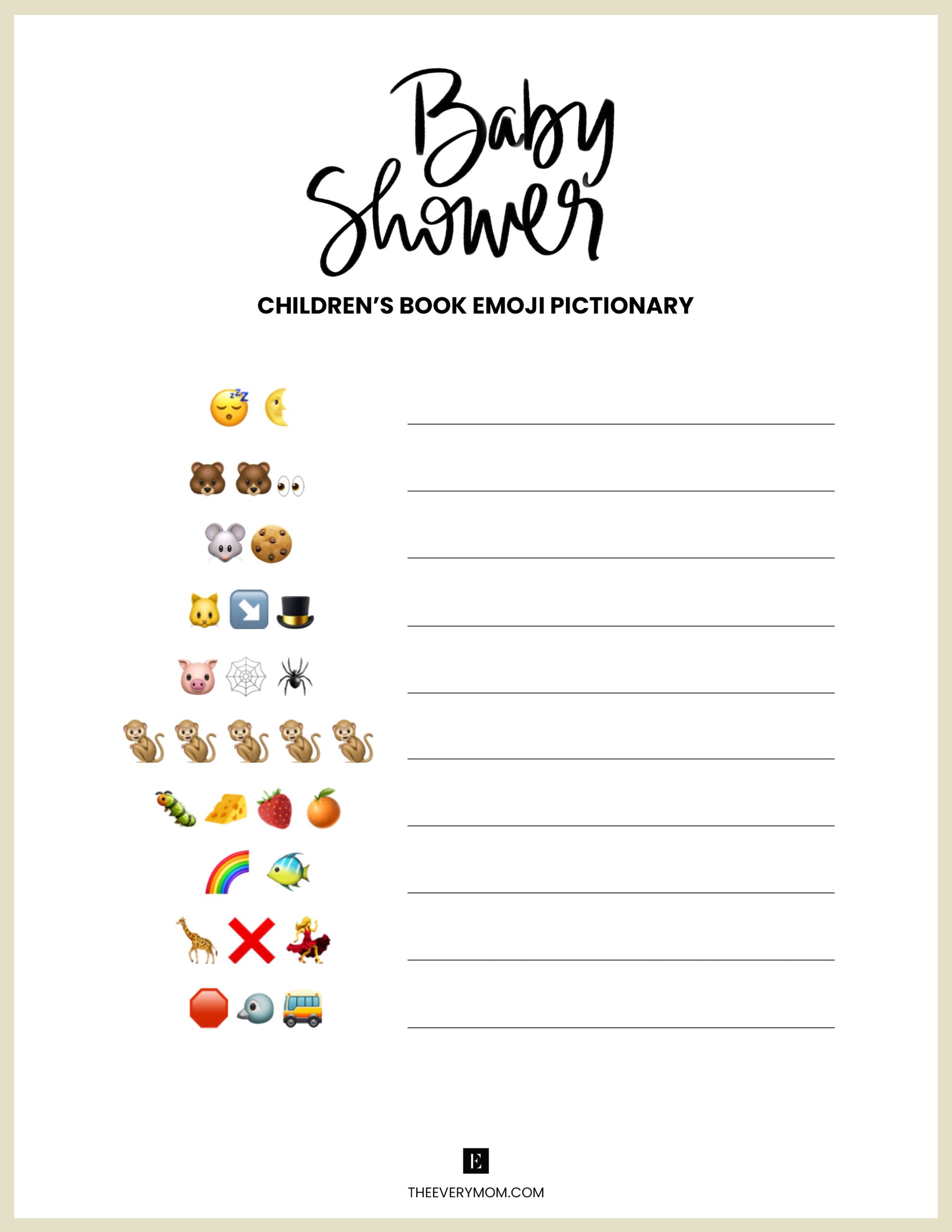 Baby Shower Bingo Blank Printable Free
