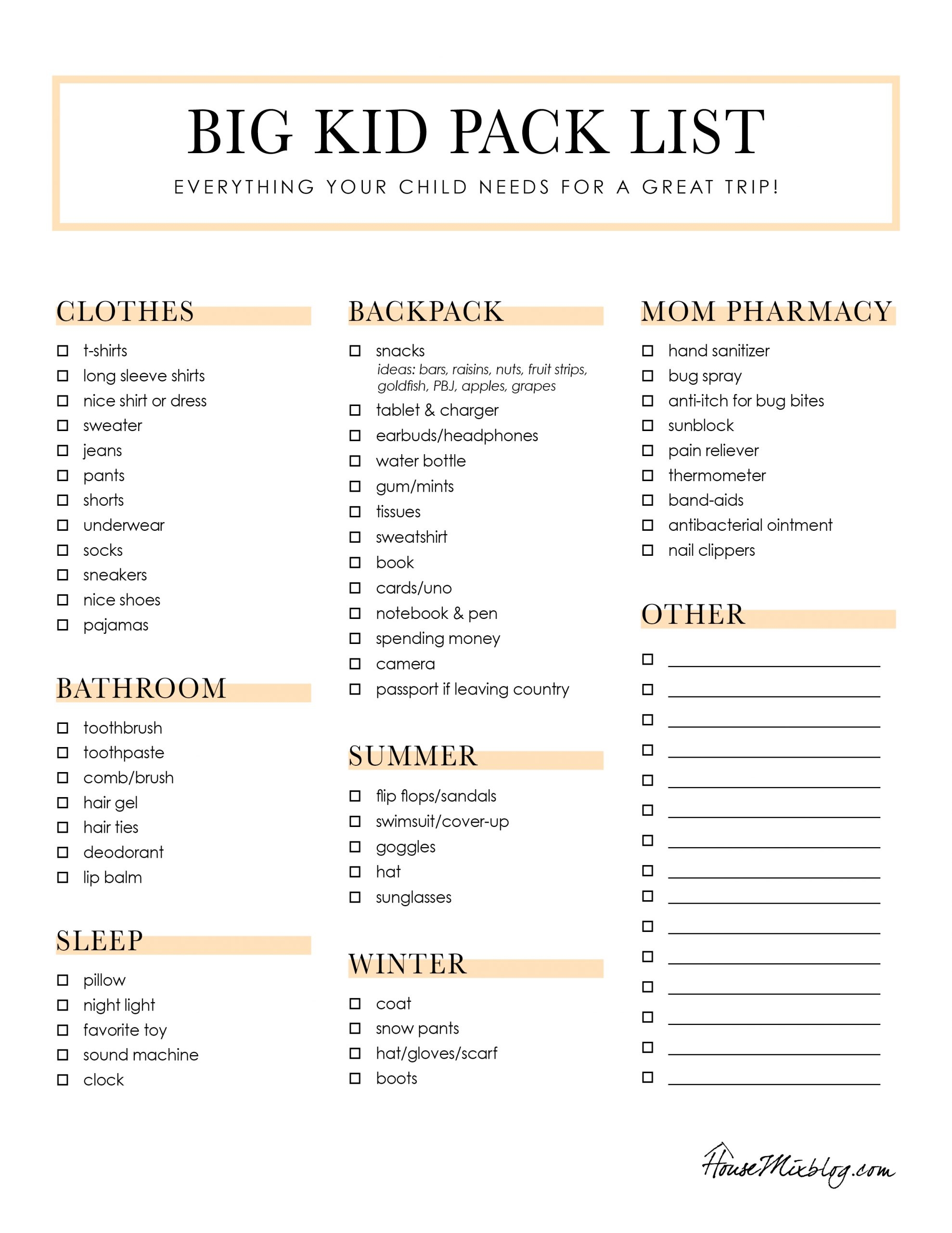 Free Printable Packing List For Vacation