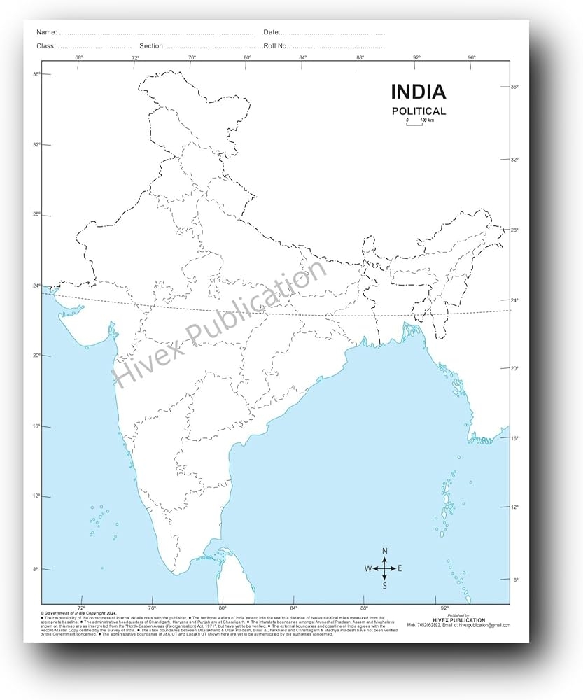 Big Outline Map Of India Political Practice Map Of India Set Of 100 Maps Map Size 22 28 Cm A4 Size Approx Printed On High Grade Paper Hivex Publication Amazon in Books