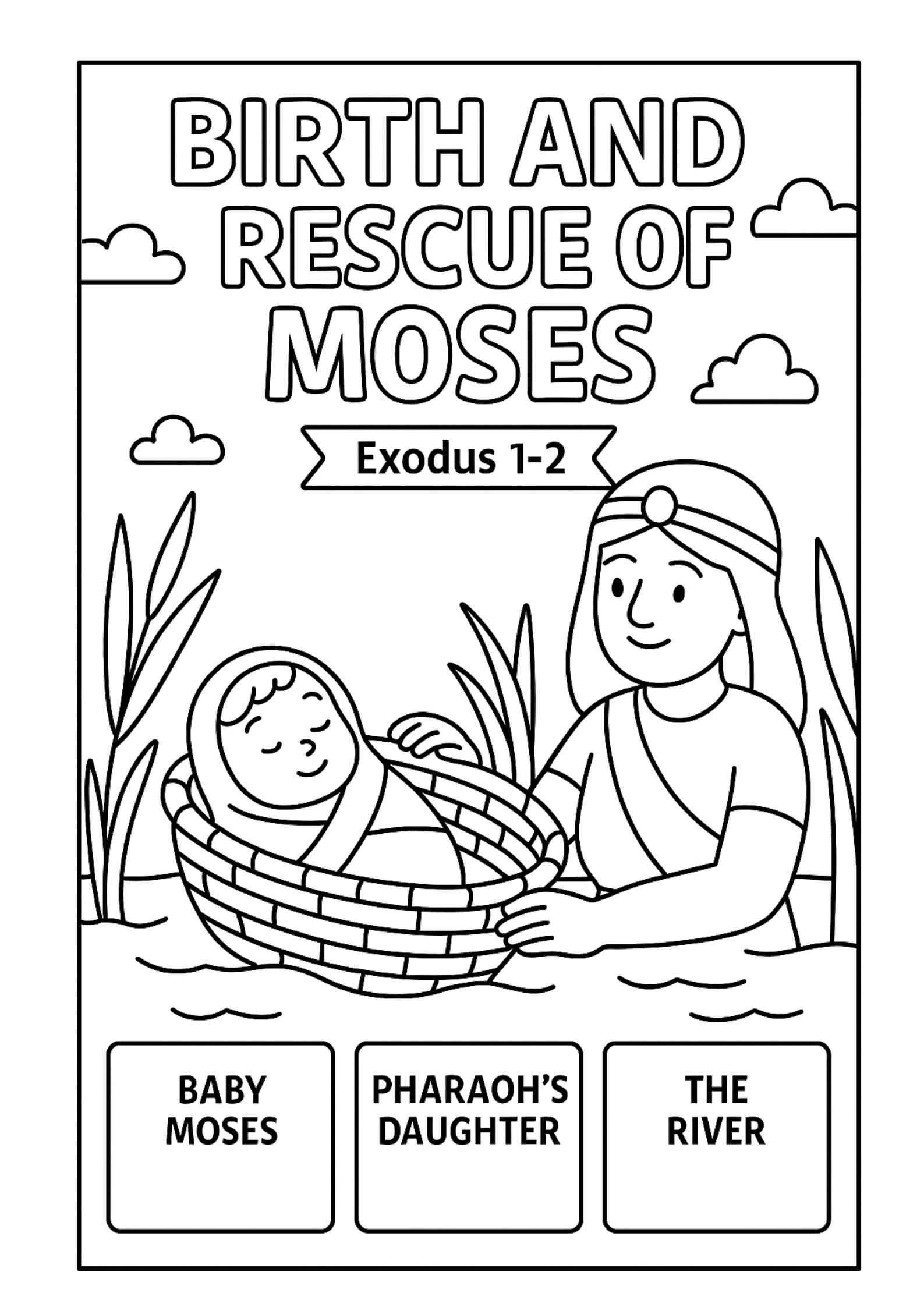 Birth And Rescue Of Moses Coloring Page Free Exodus 1 2 