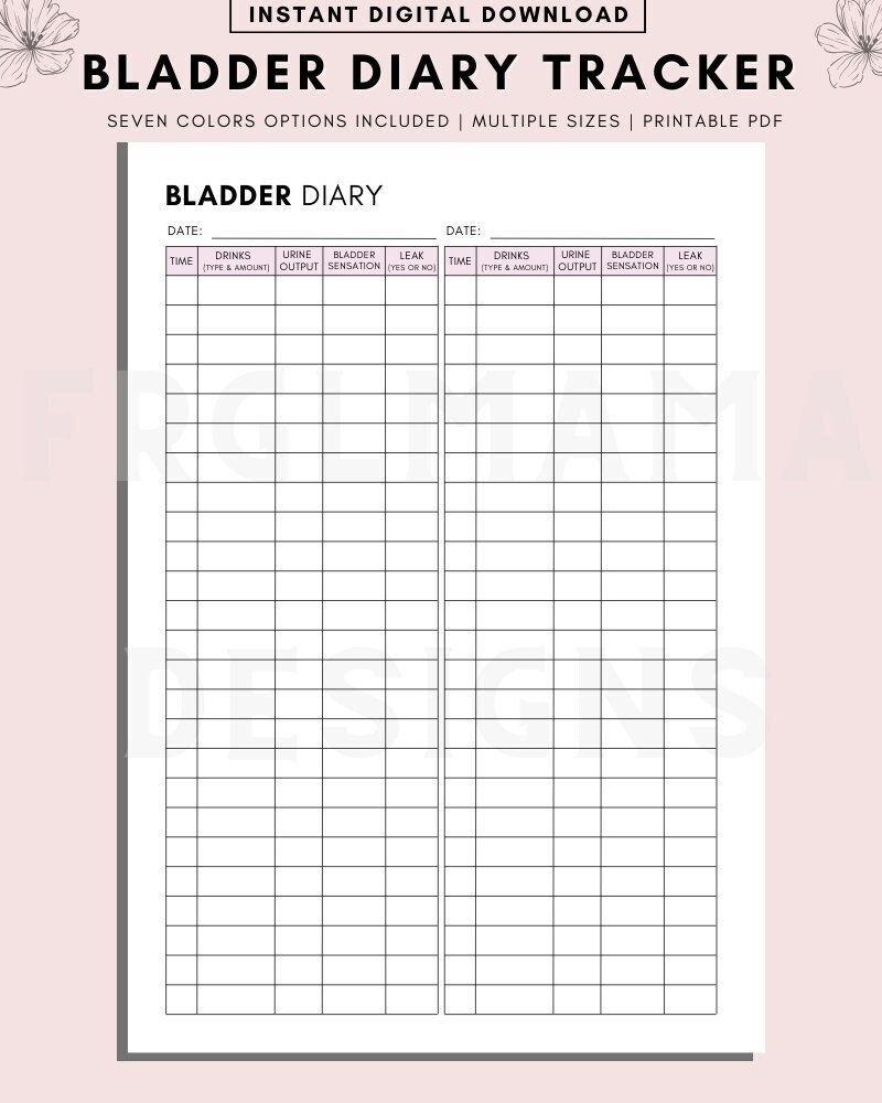 Bladder Diary Tracker Printable Urination Events Features 