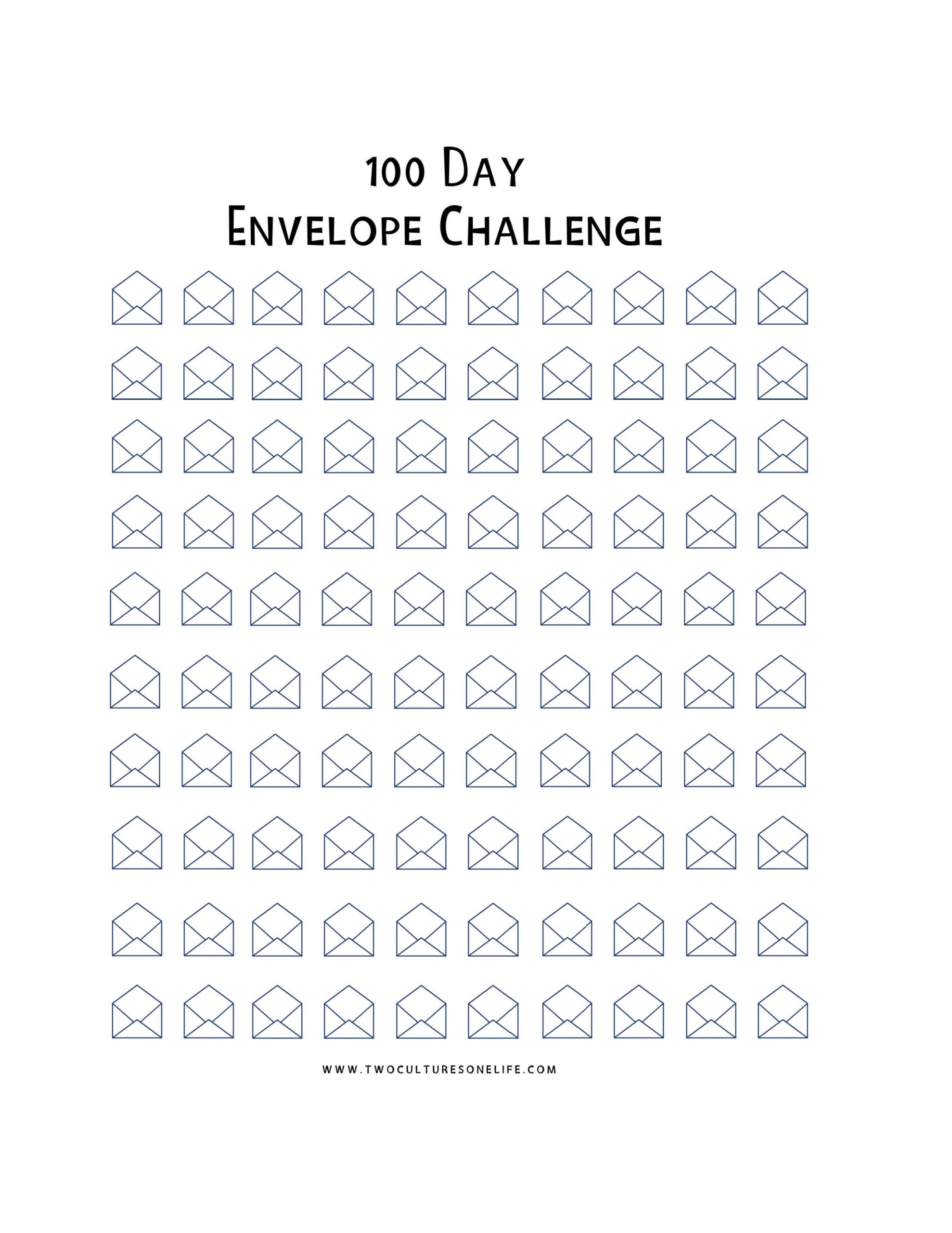 Blank 100 Day Envelope Challenge Printable Blank 100 Day Envelope Challenge Printable