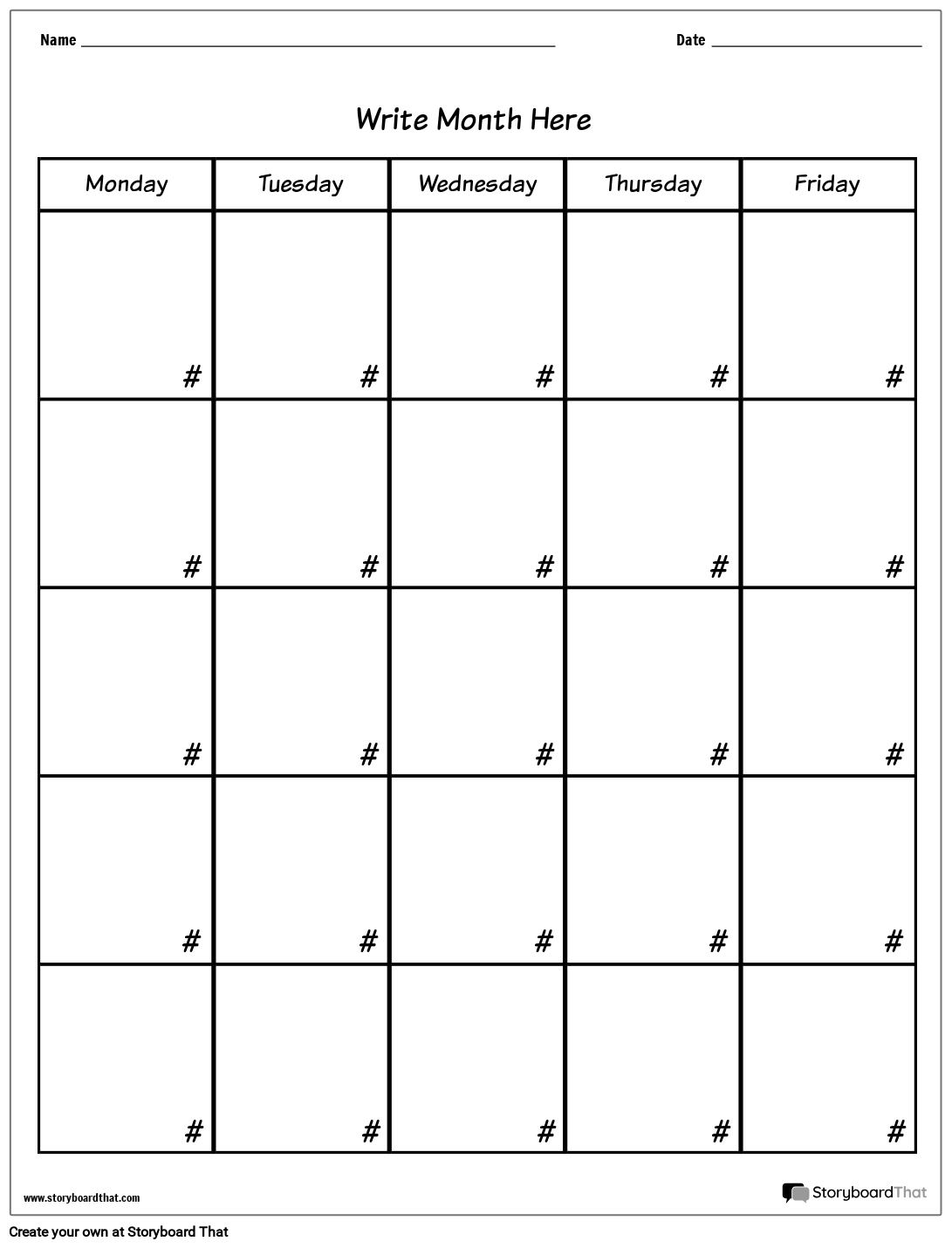 Blank 5 Day Custom Calendar Template Storyboard Blank 5 Day Custom Calendar Template Storyboard
