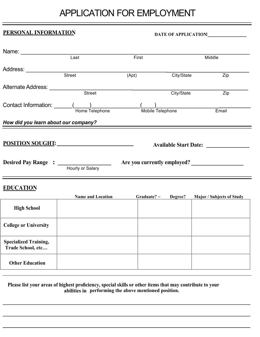 Blank Application For Employment 10 Free PDF Printables 