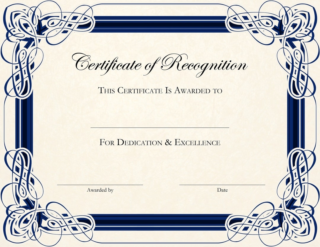Blank Certificate Of Recognition Etsy