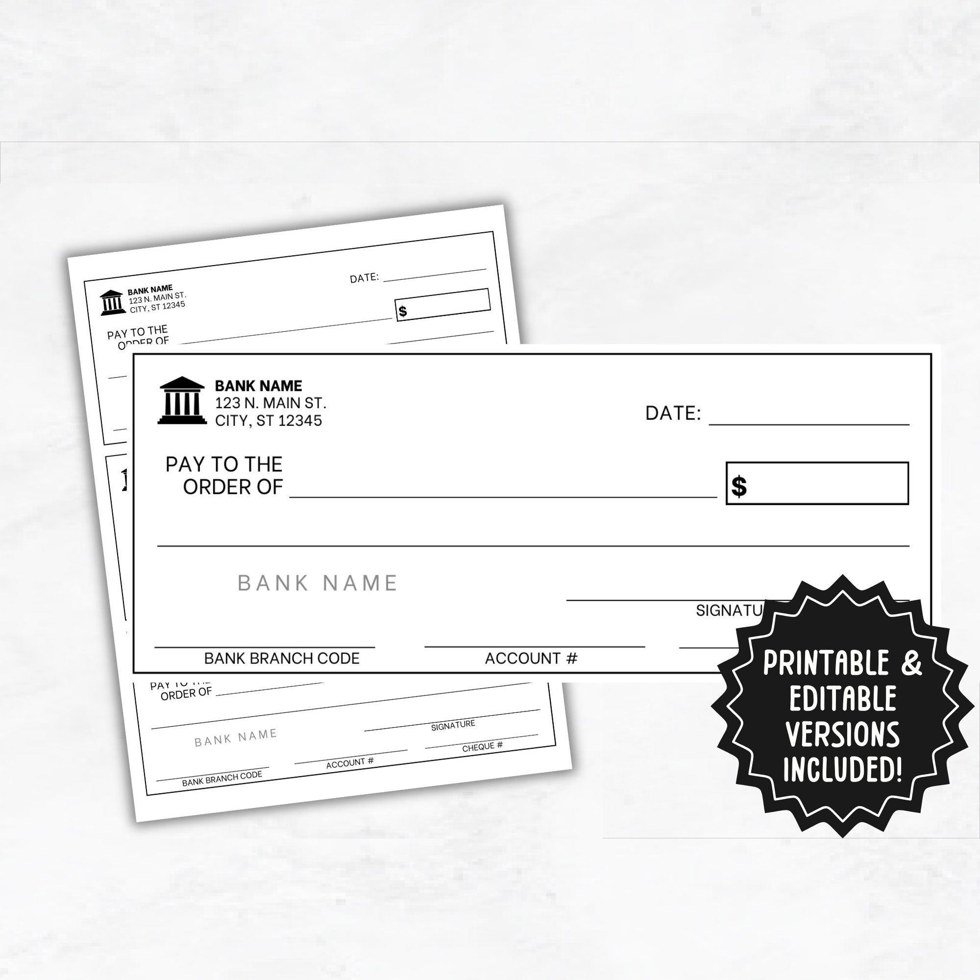 Blank Checks Template Editable Blank Cheque Printable Blank 