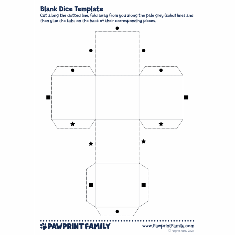 Blank Dice Template Pawprint Family
