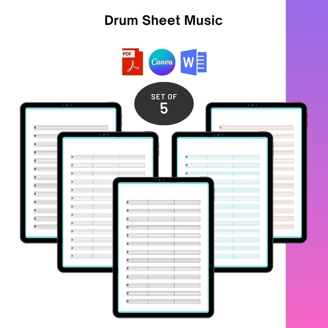 Blank Drum Sheet Music Template Printable PDF Word