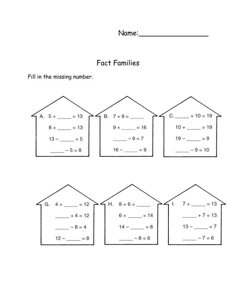 Blank Fact Family Worksheets Activity Shelter