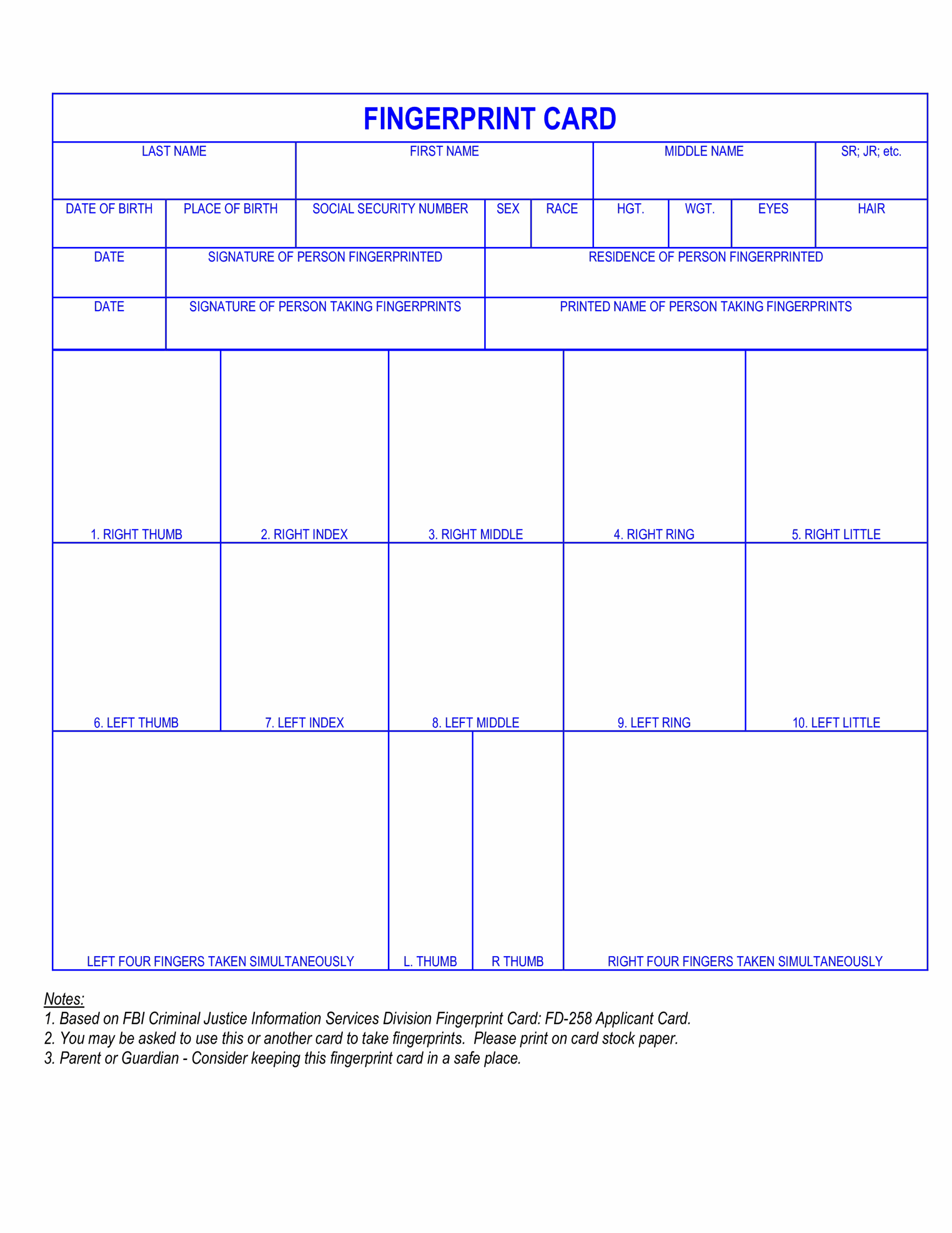 Blank Fingerprint Card Templates At Allbusinesstemplates