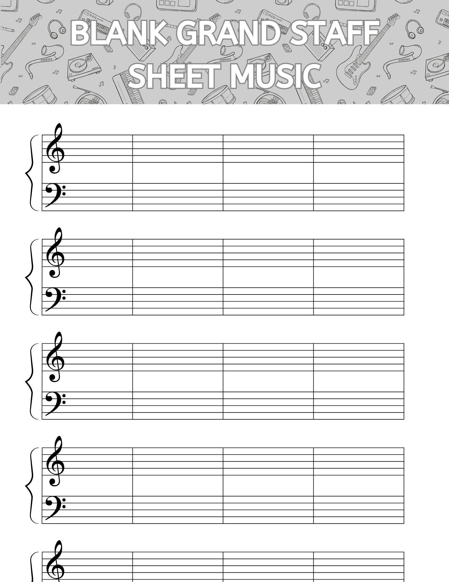Blank Grand Staff Paper Sheet Music Paper Teaching Essentials Music Paper Etsy