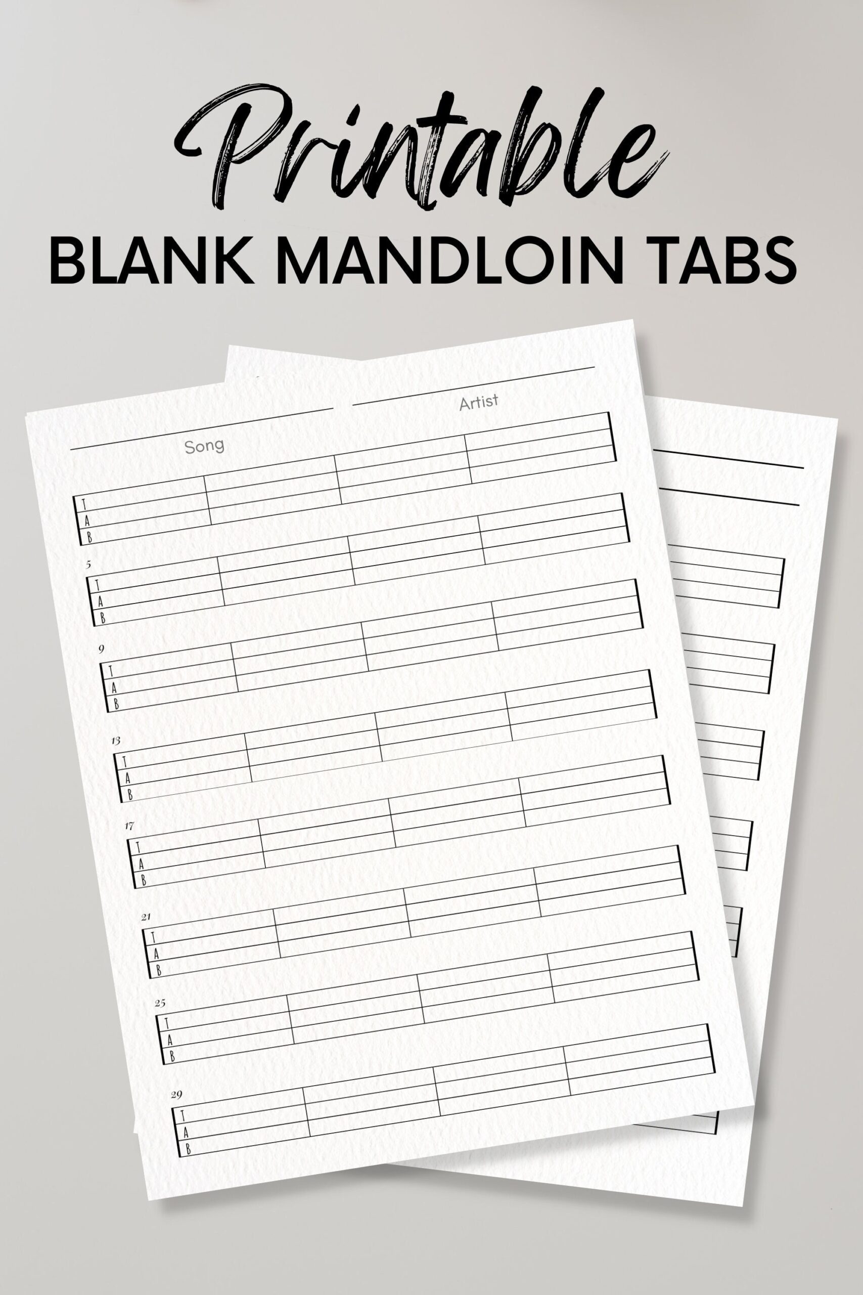 Free Printable Blank Mandolin Tab Sheets