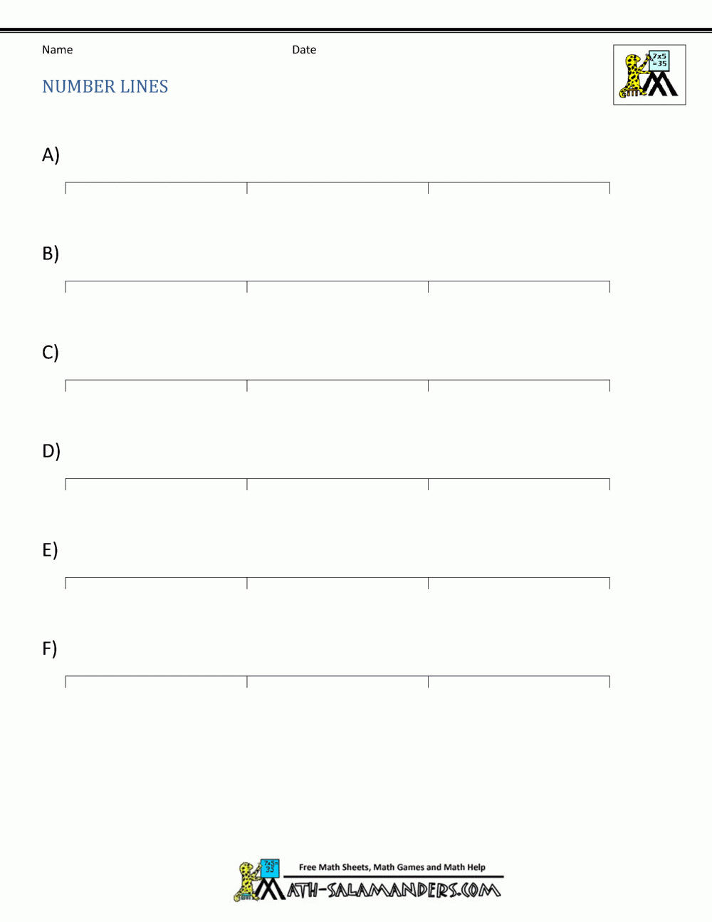 Blank Number Lines Blank Number Lines