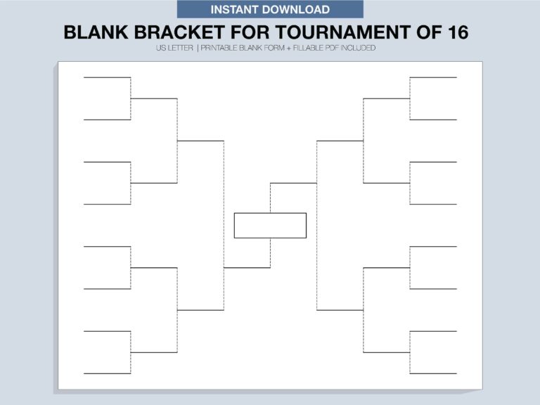 Blank Tournament Bracket Printable Fillable PDF Single Elimination Etsy