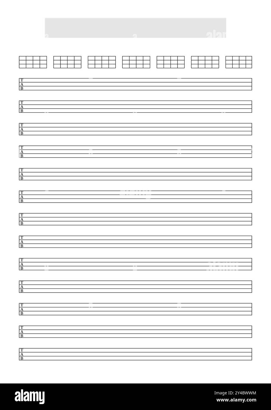 Blank Ukulele Or Bass Guitar 5 Strings Tablature Sheet Template To Write Music Printable A4 Format In Portrait Mode Stock Photo Alamy