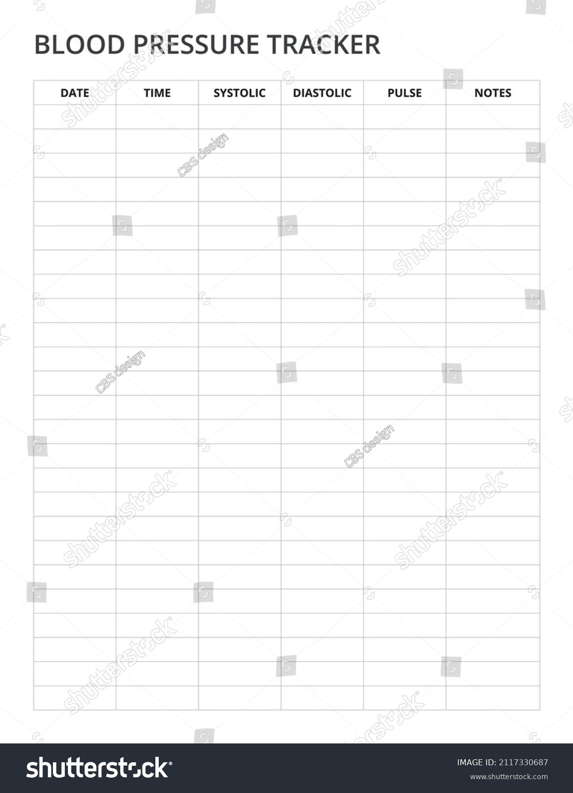 Blood Pressure Tracker Template Printable Stock Vector Royalty 