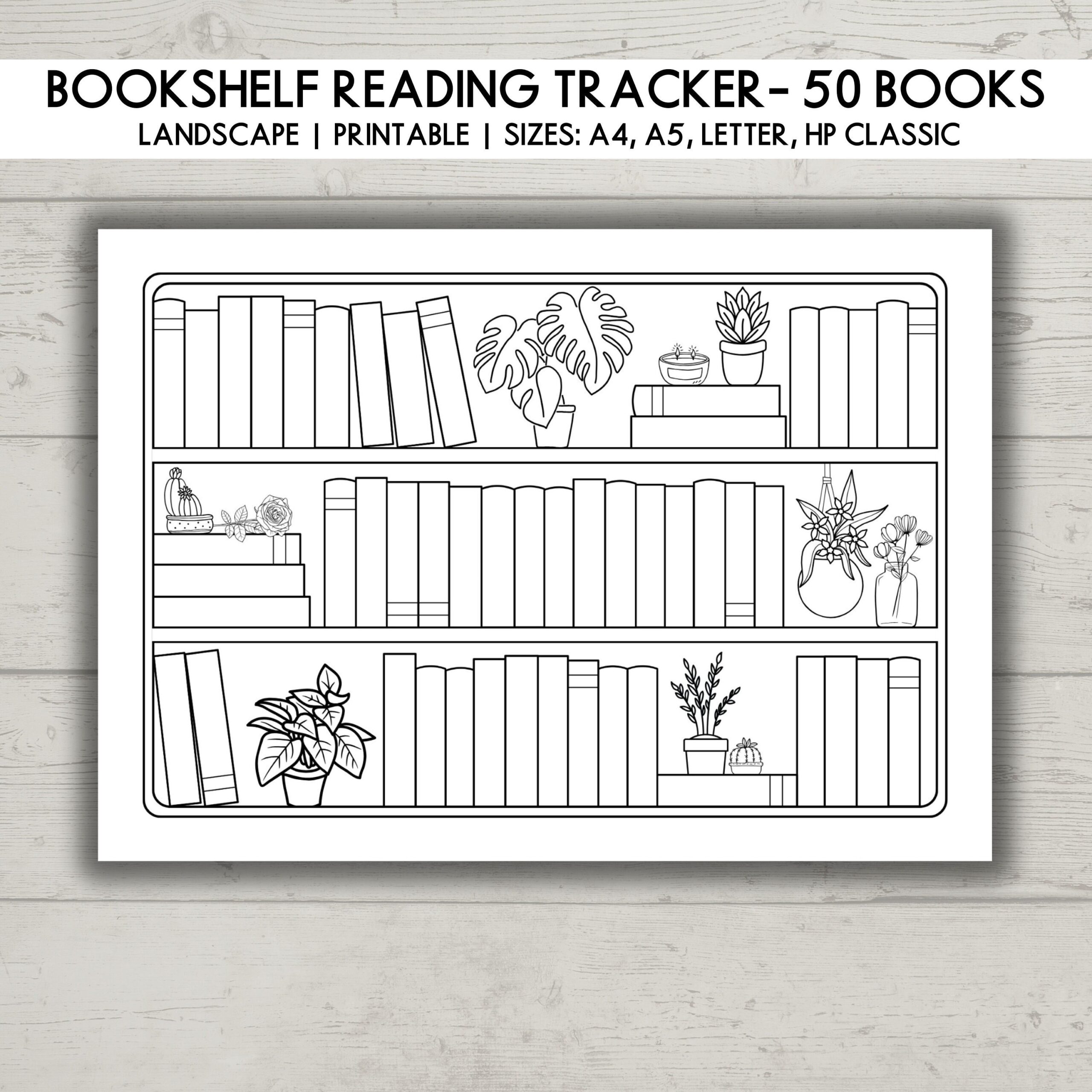 Bookshelf Reading Tracker Printable Landscape Reading Planner Reading Challenge Bookshelf 50 Books Reading Log A4 A5 Letter Etsy