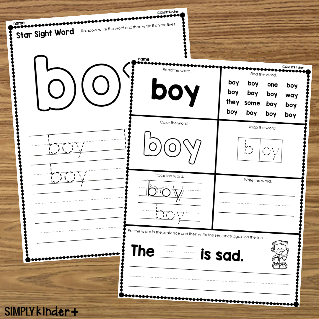 Boy Sight Word Printable Activities Simply Kinder Plus