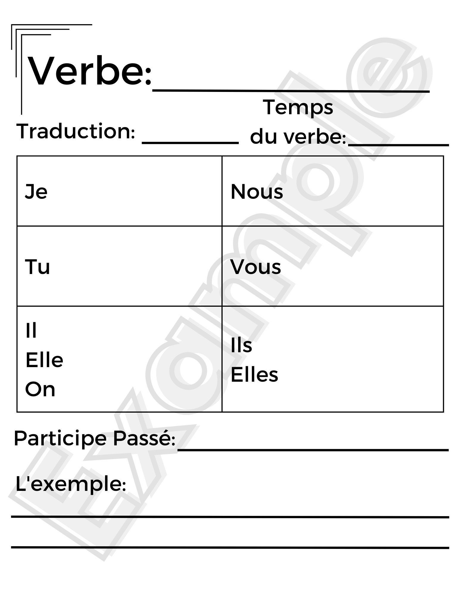 Buy Printable French Verb Conjugation Worksheet And Note Page Worksheets Library