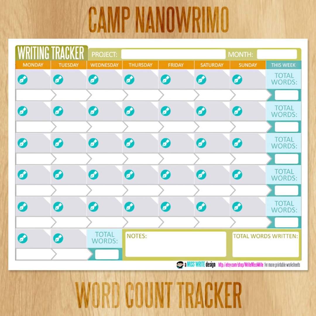 Camp Nanowrimo Printable Word Count Tracking Calendar Etsy