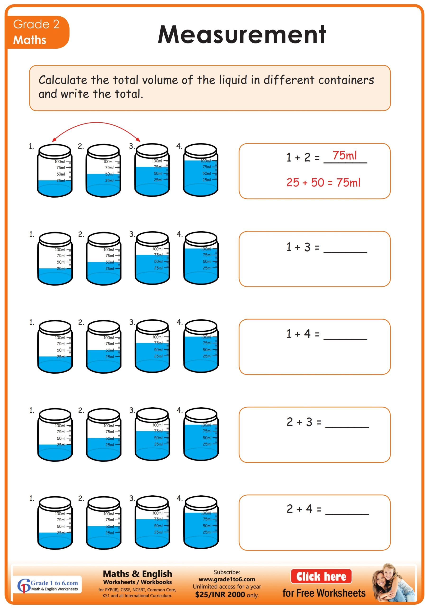 Capacity Worksheet Of Adding Ml And Liters Grade1to6
