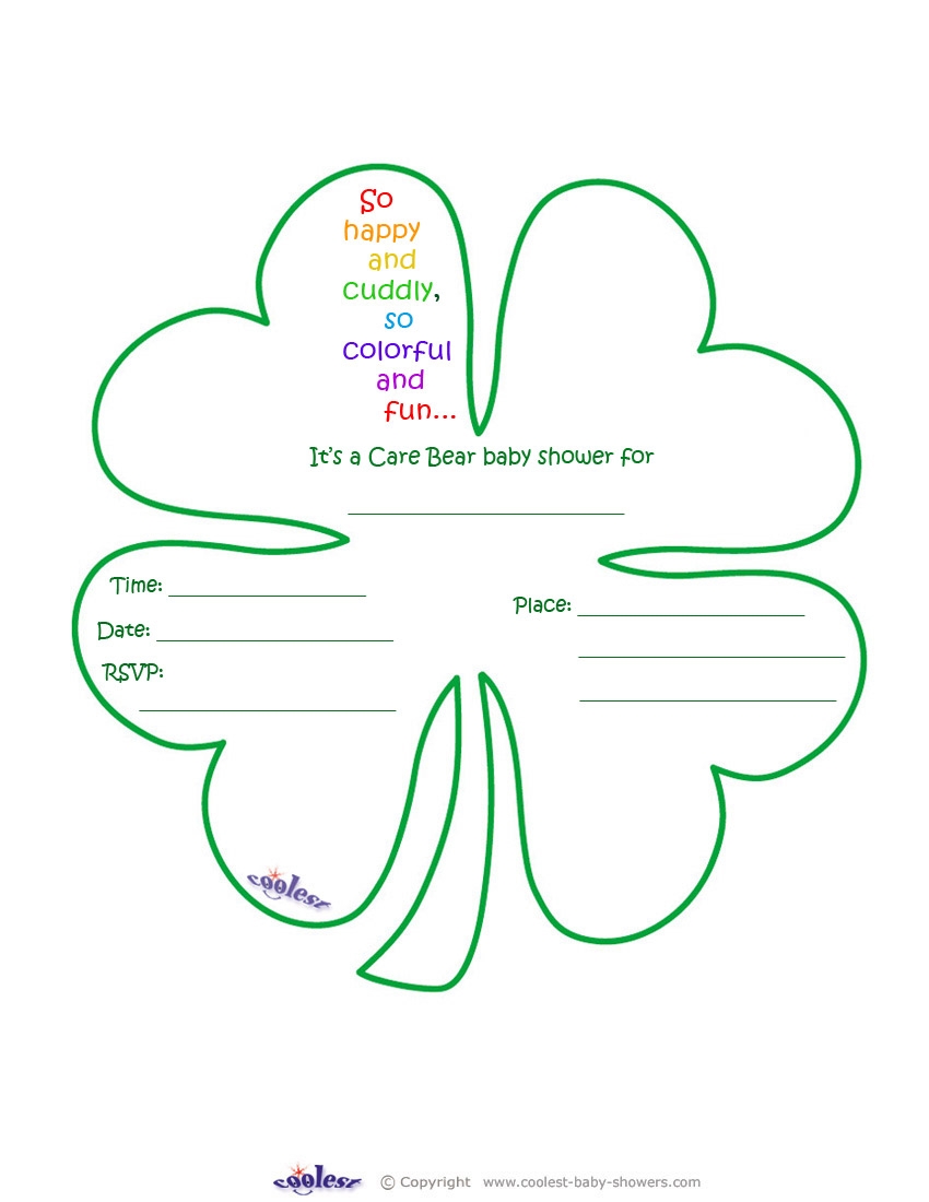 Care Bears Baby Shower Four Leaf Clover Invitation Coolest Free 
