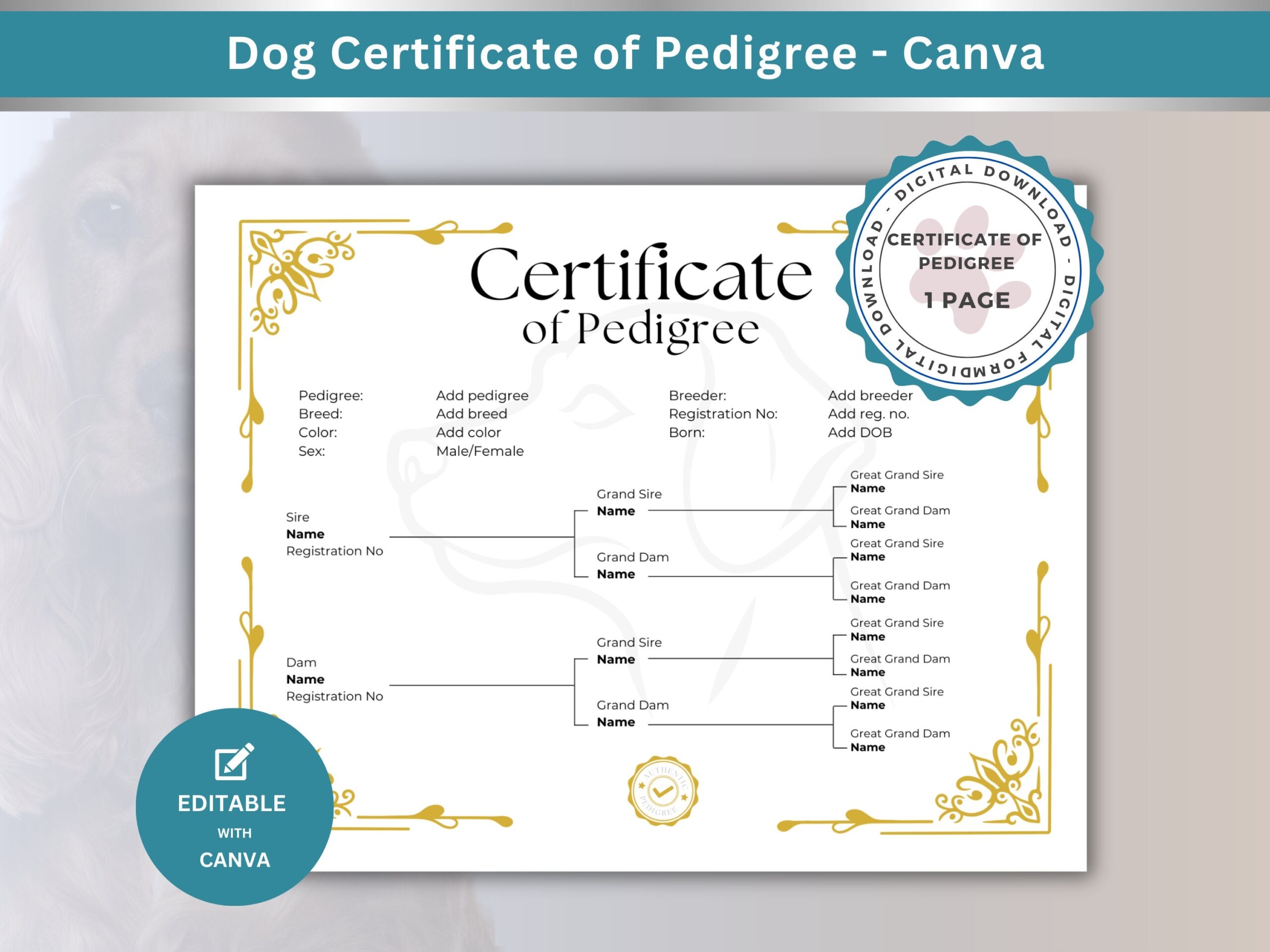 Free Printable Blank Dog Pedigree Forms