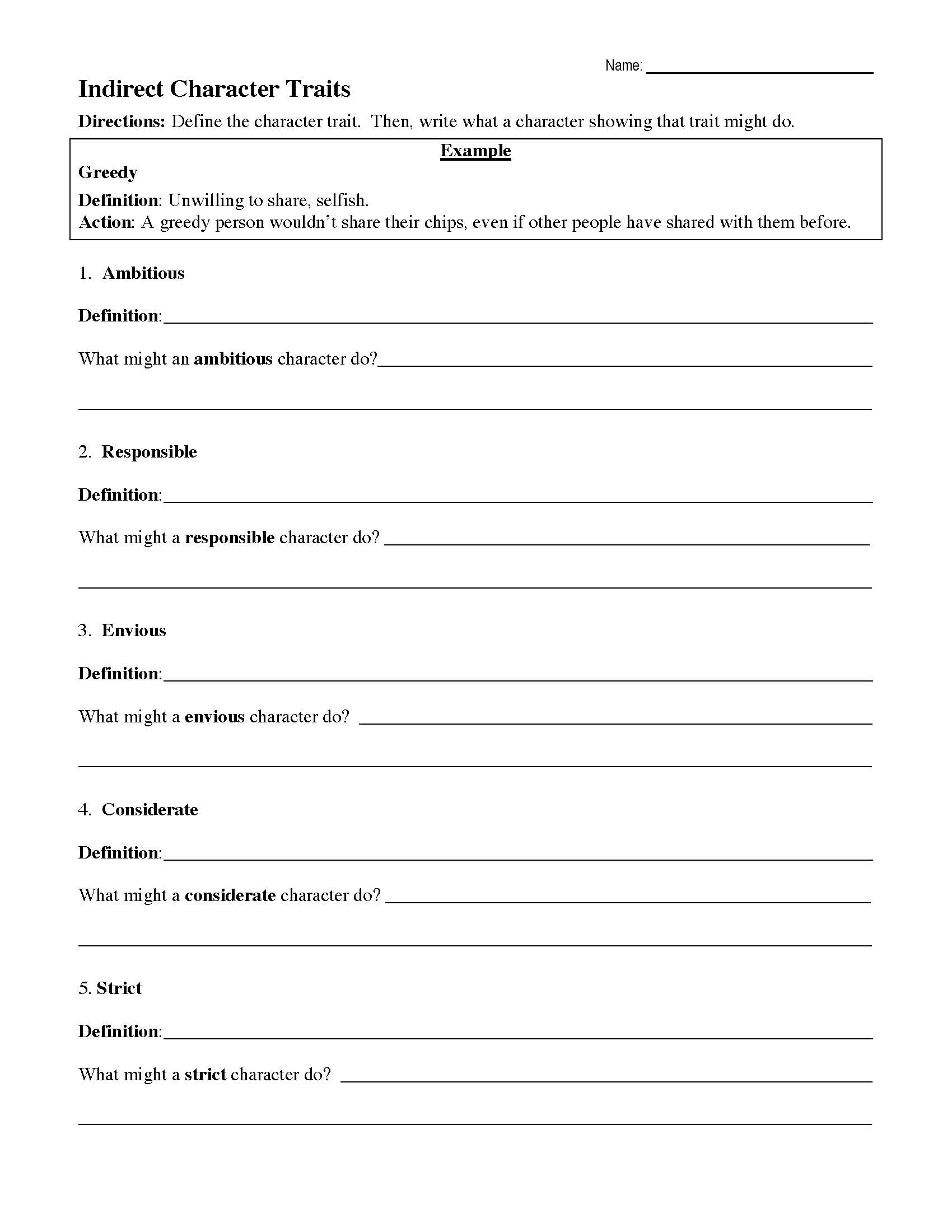Free Printable Worksheets On Character Free Printable Worksheets On Character