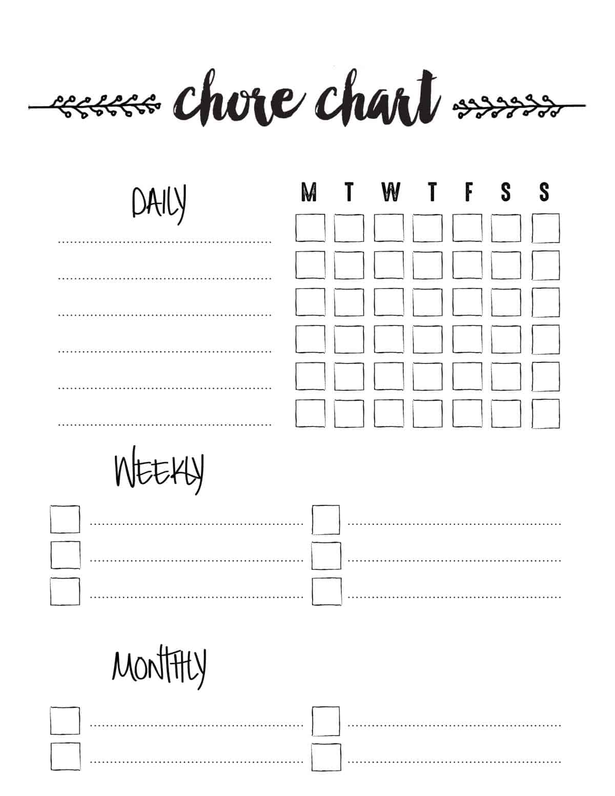 Blank Daily Chart Free Printable