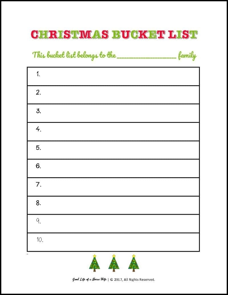 Christmas Bucket List Free Printable Good Life Of A Housewife