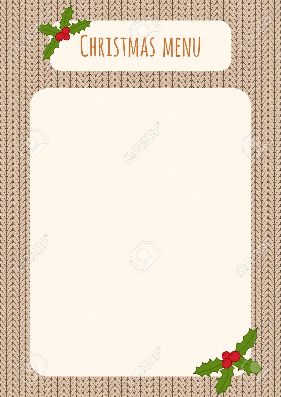 Christmas Menu Template Over A Knitted Background With Holly 