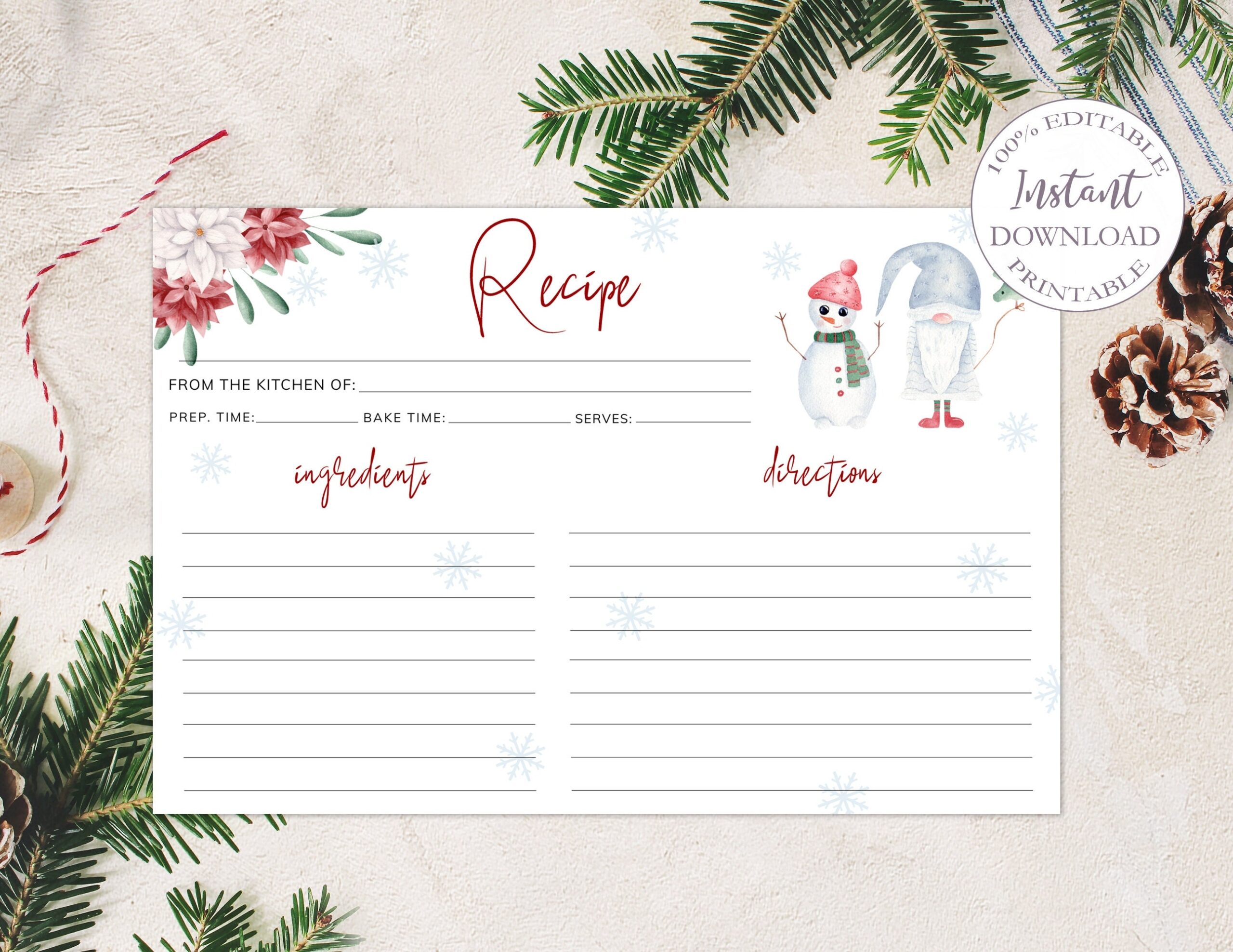 Christmas Recipe Card Printable 4x6 Recipe Cards Template Modern Recipe Card Editable Custom Recipe Cards Instant Download SRP 026 Etsy
