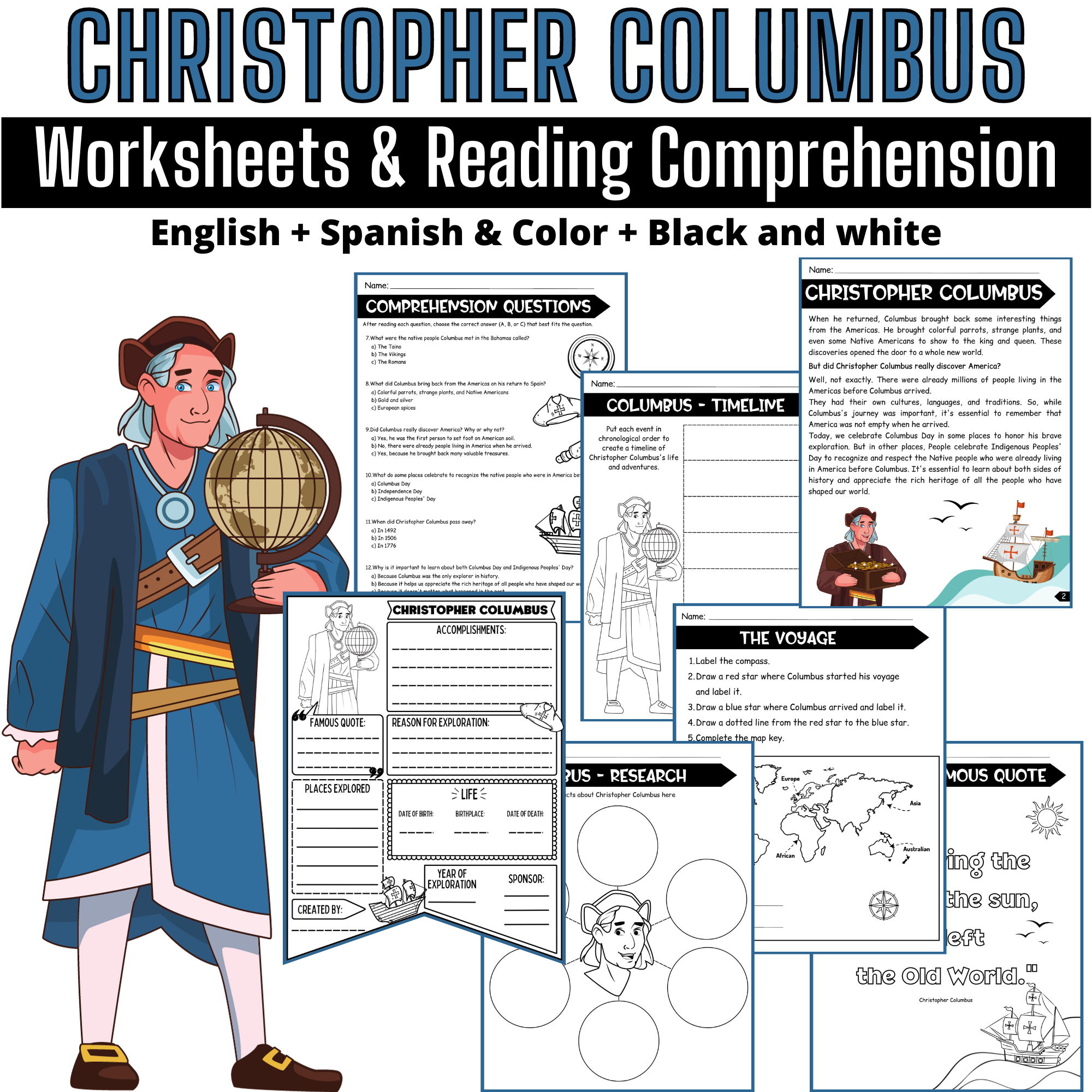 Christopher Columbus Reading Comprehension Worksheets In English And Spanish Made By Teachers