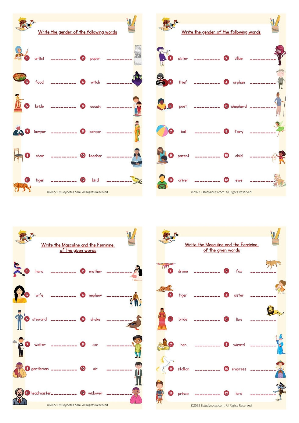 Free Printable Worksheets On Genders