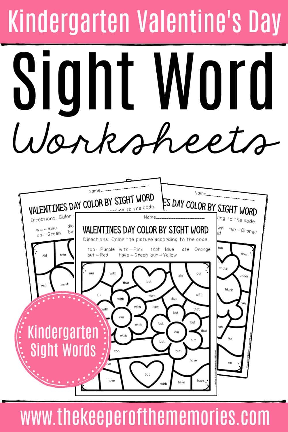 Color By Sight Word Valentine s Day Kindergarten Worksheets The 