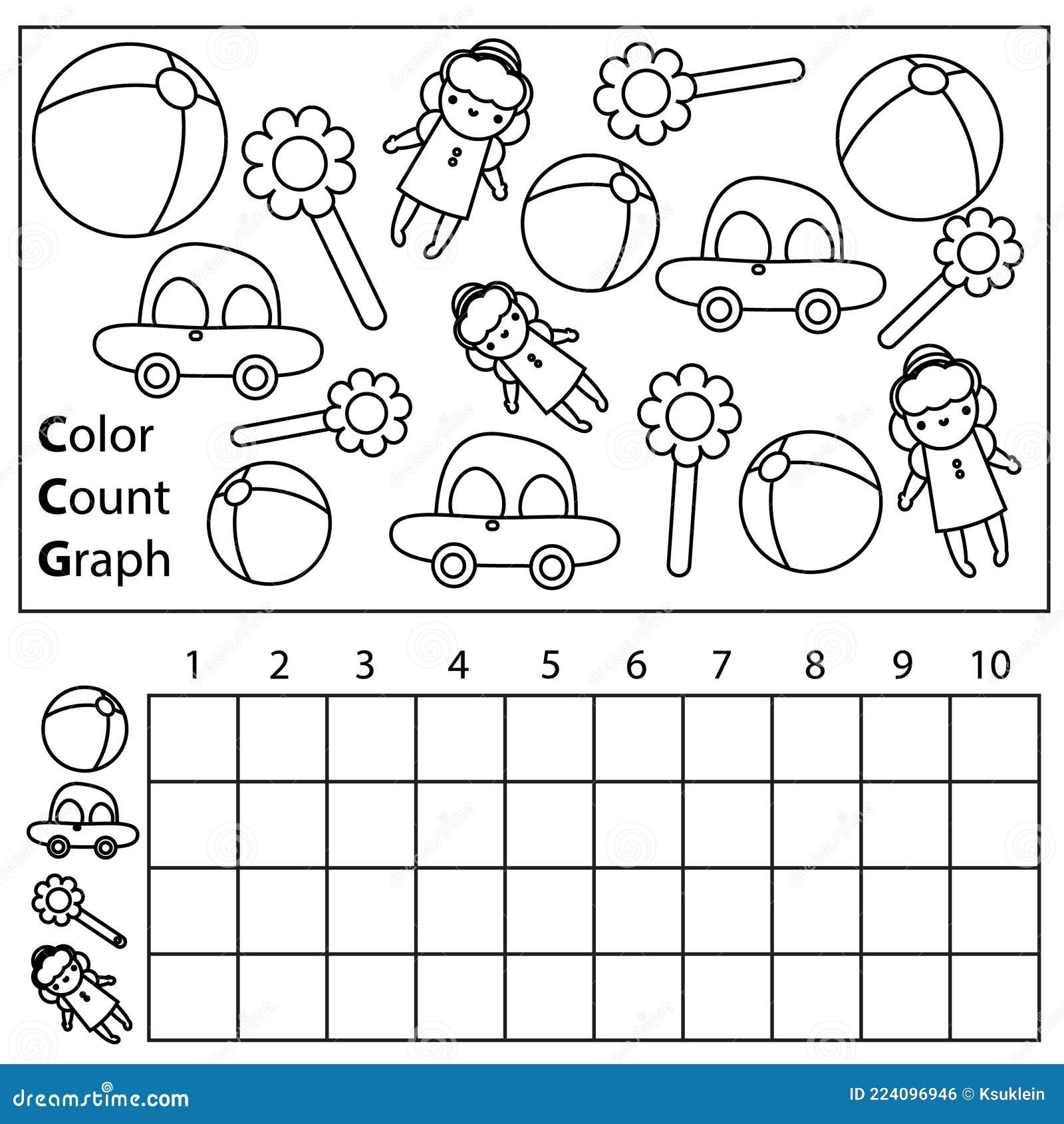 Color Count And Graph Educational Children Game With Toys Stock 