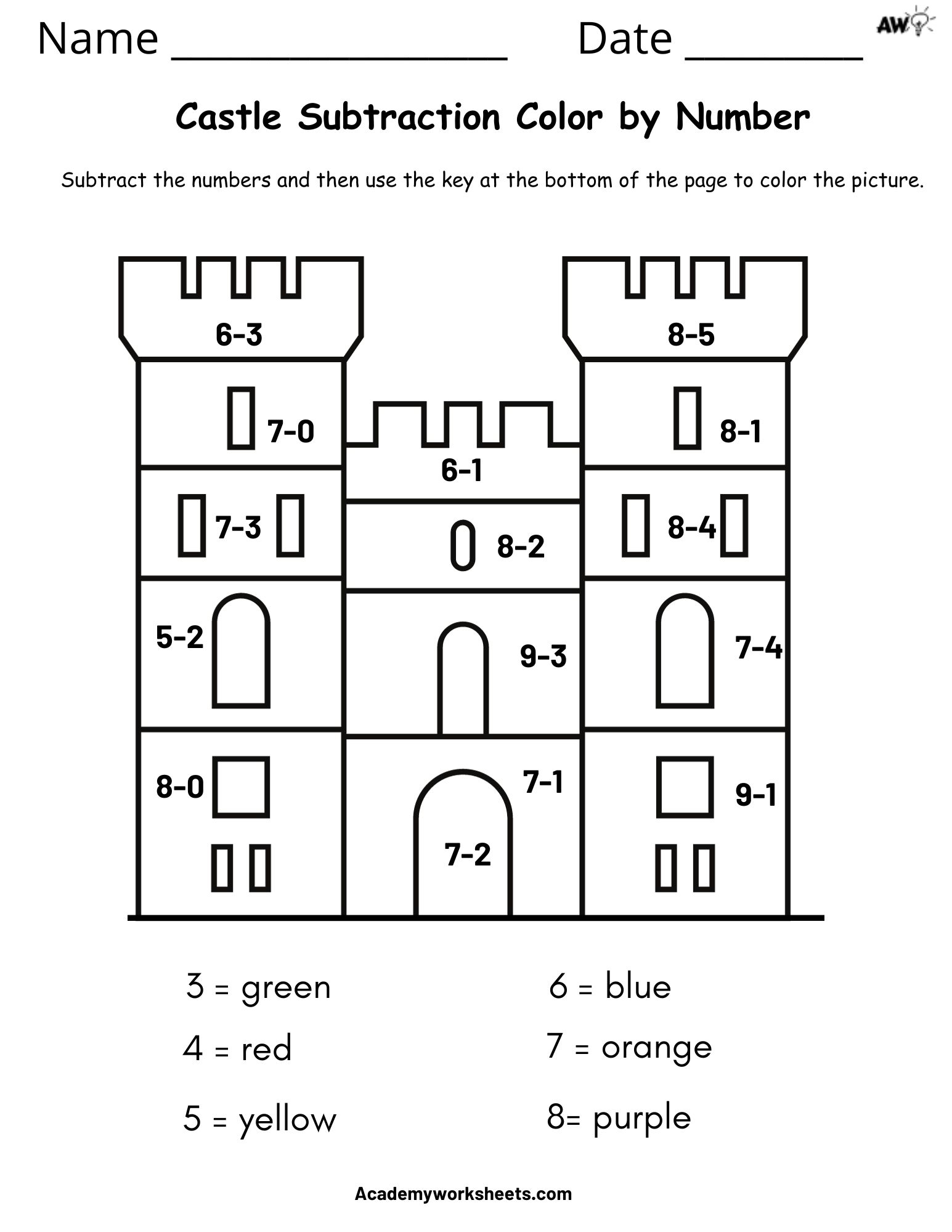 Free Printable Subtraction Facts Worksheets