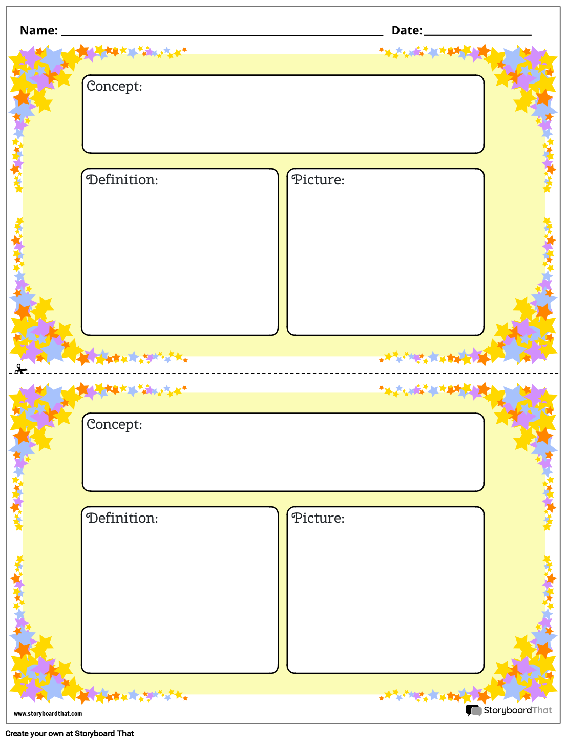 Colorful Stars Based Word Wall Worksheet Template